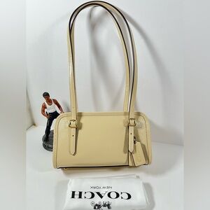 Coach Swing Zip Bag 20 in Brass/Moonlight Crinkle Patent Leather NWT